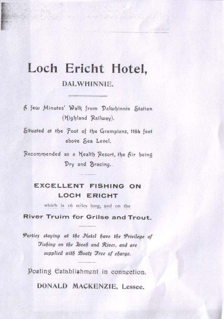 Advertising flyer for the Loch Ericht Hotel